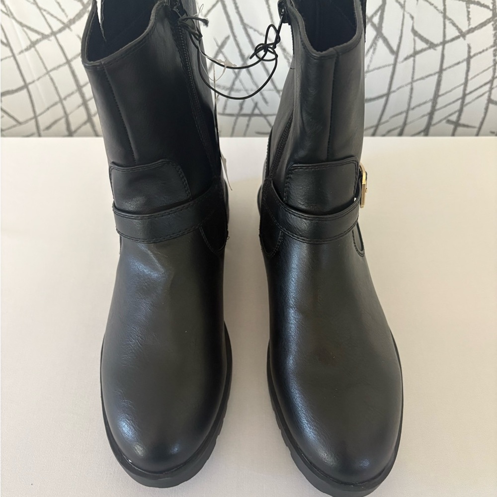 Nautica Black Moto Boots with Gold Buckle